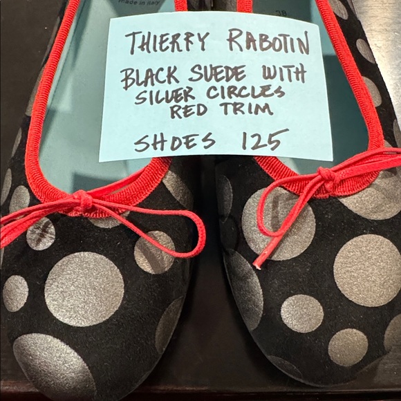 THIERRY RABOTIN black suede leather, silver polka dots, red trim size 38 EU - Picture 11 of 11